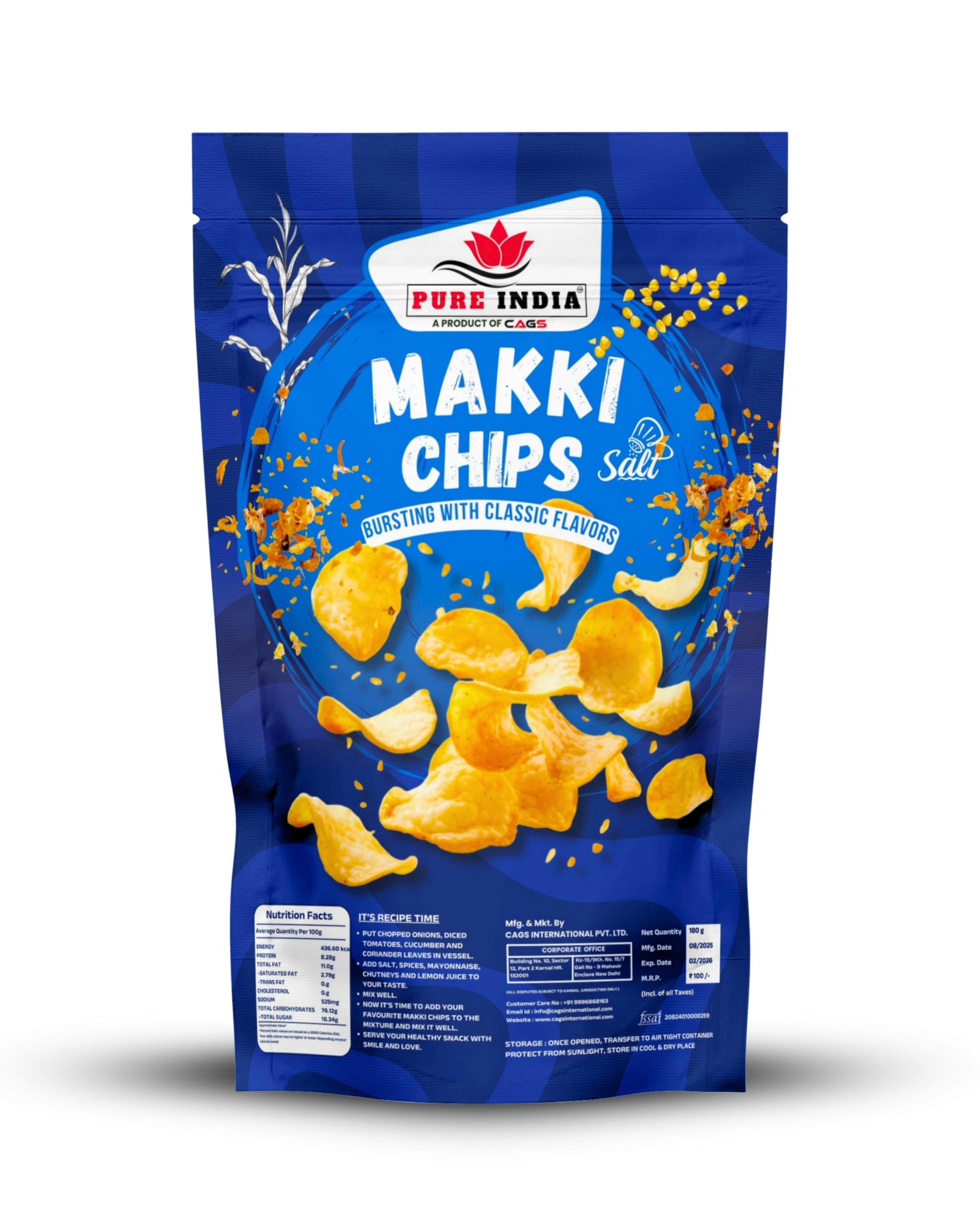 makki chips blue 1-min makki chips , classic salted | PURE INDIA - Image 1